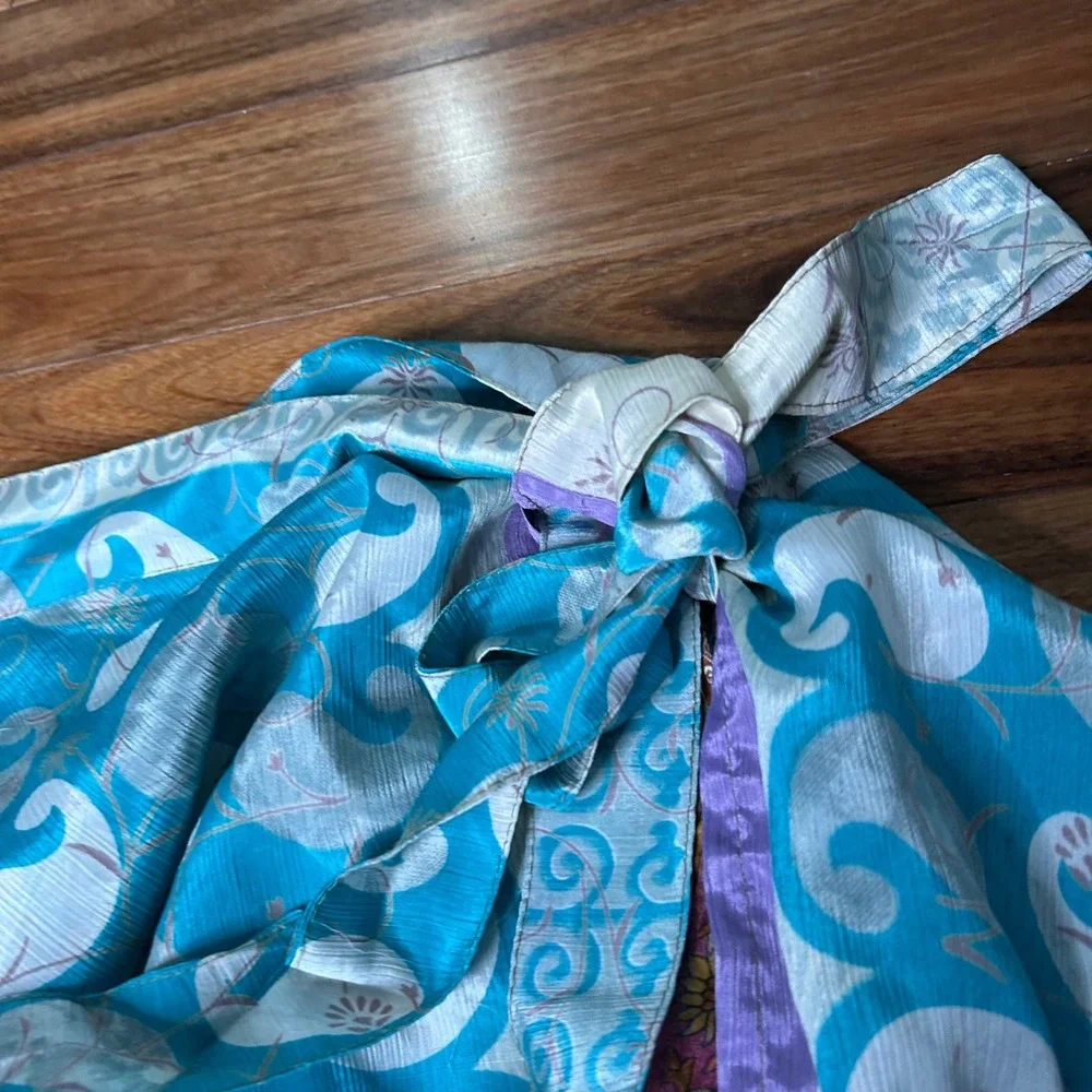 Vintage Silk Sari Wrap Skirt indie Paisley Floral Boho Maxi unique - Picture 6 of 7